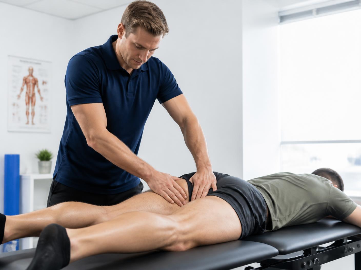 Sports recovery massage on an active adult at a Dallas physical medicine clinic